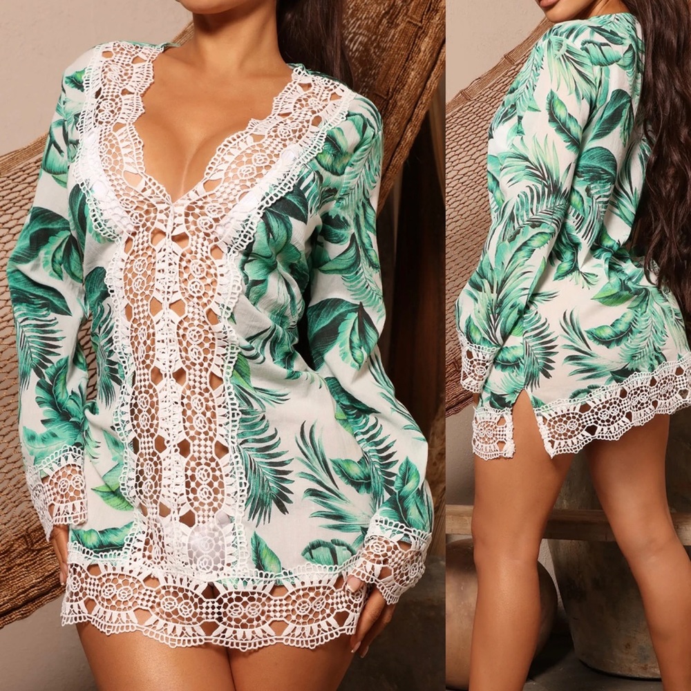 TINIBIKINI Tropical leaf print coverup tunic L/XL